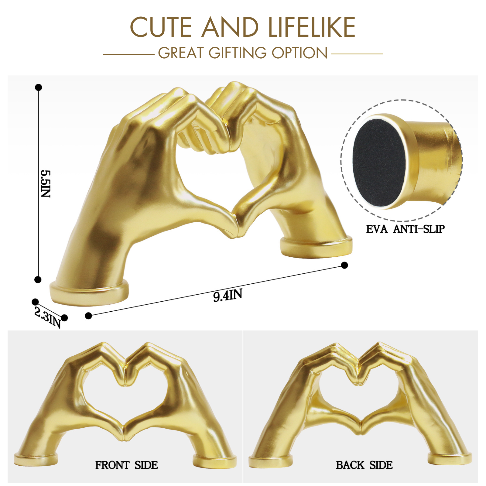 HORTIWAVE Statuettes of Resin Gold Heart Hands Sculpture